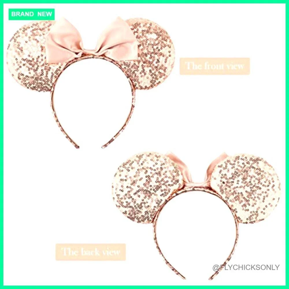 Glitter Mouse Ears Bow Headband for Cosplay Party Costume Accessory